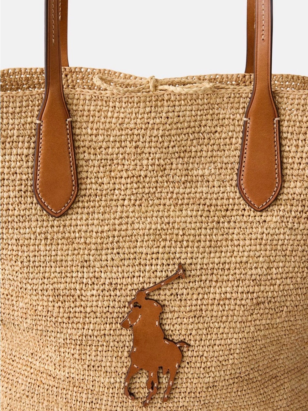 Ralph Lauren North South Raffia Tote with Tan Leather Handles - Like New - Picture 2 of 9